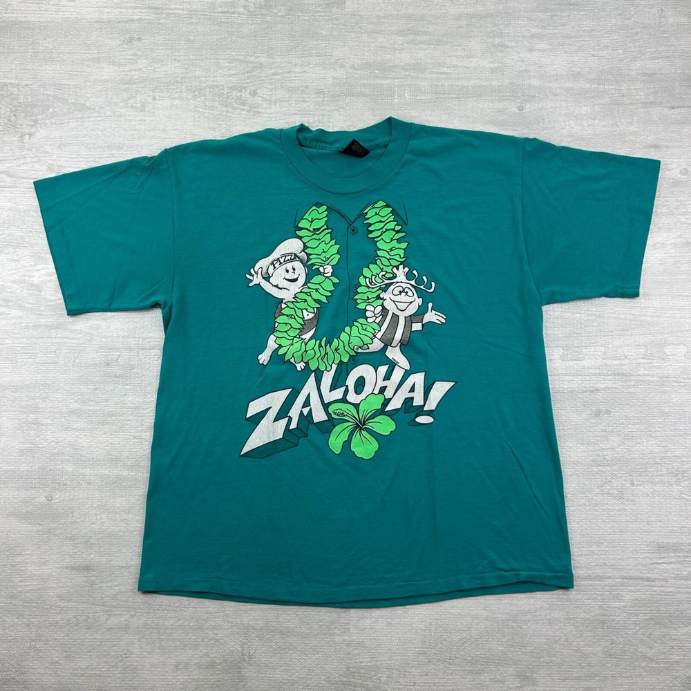 Vintage 90s Zaloha Shirt Size XL Green Hawaiian Surfer Lei Tropical
